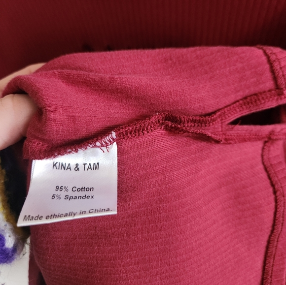 Kina & Tam Loveweb Top Spiderweb Heart Red Mockneck Ribbed Top - Picture 8 of 9